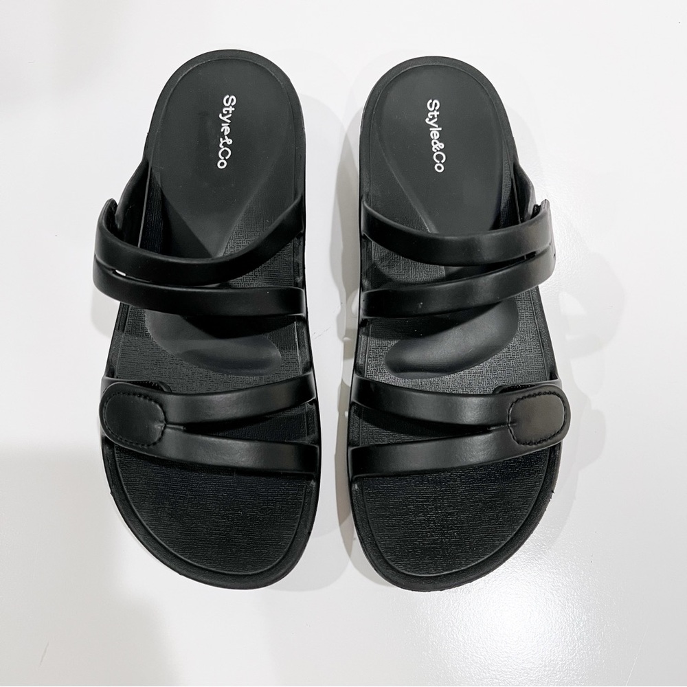 Style & Co Jessaa Double Band Slide Sandals EVA Adjustable Strap Black 9 NEW - Picture 5 of 10